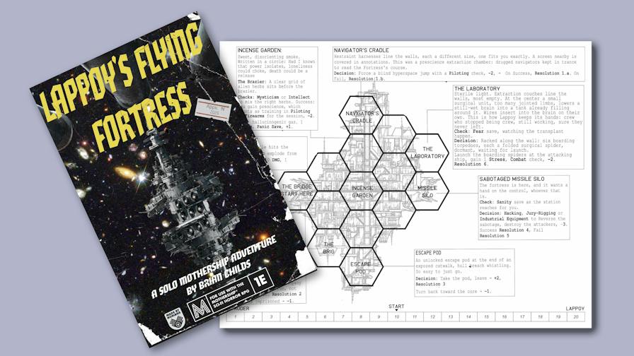 Lappoy's Flying Fortress takes Mothership into a solo hex crawl