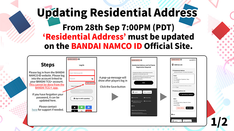 Bandai TCG+ now requires a residential address for tournament entry